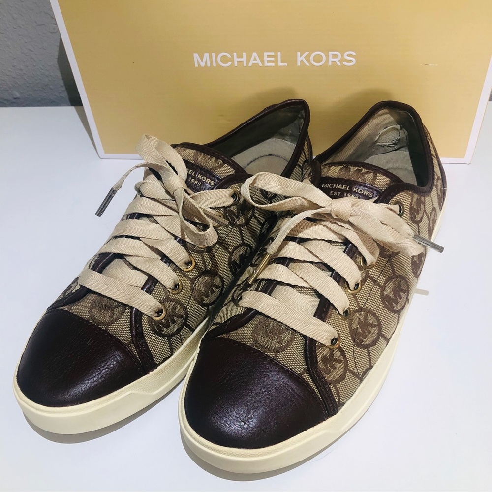 MICHAEL KORS Brown Canvas Leather Sneakers 9M